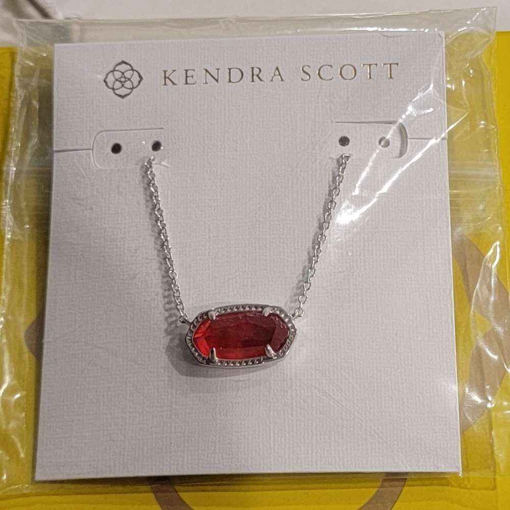 Kendra Scott Silver Necklace with Ruby Red Pendant
